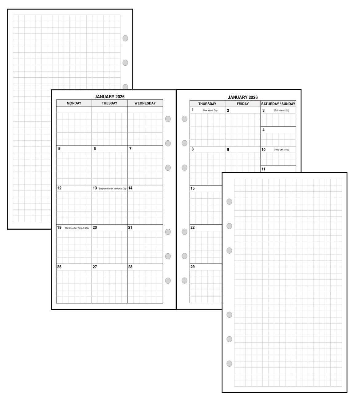 Personal Monthly Planner, 2 Pages Per Month, 6-Column Month, With Grid