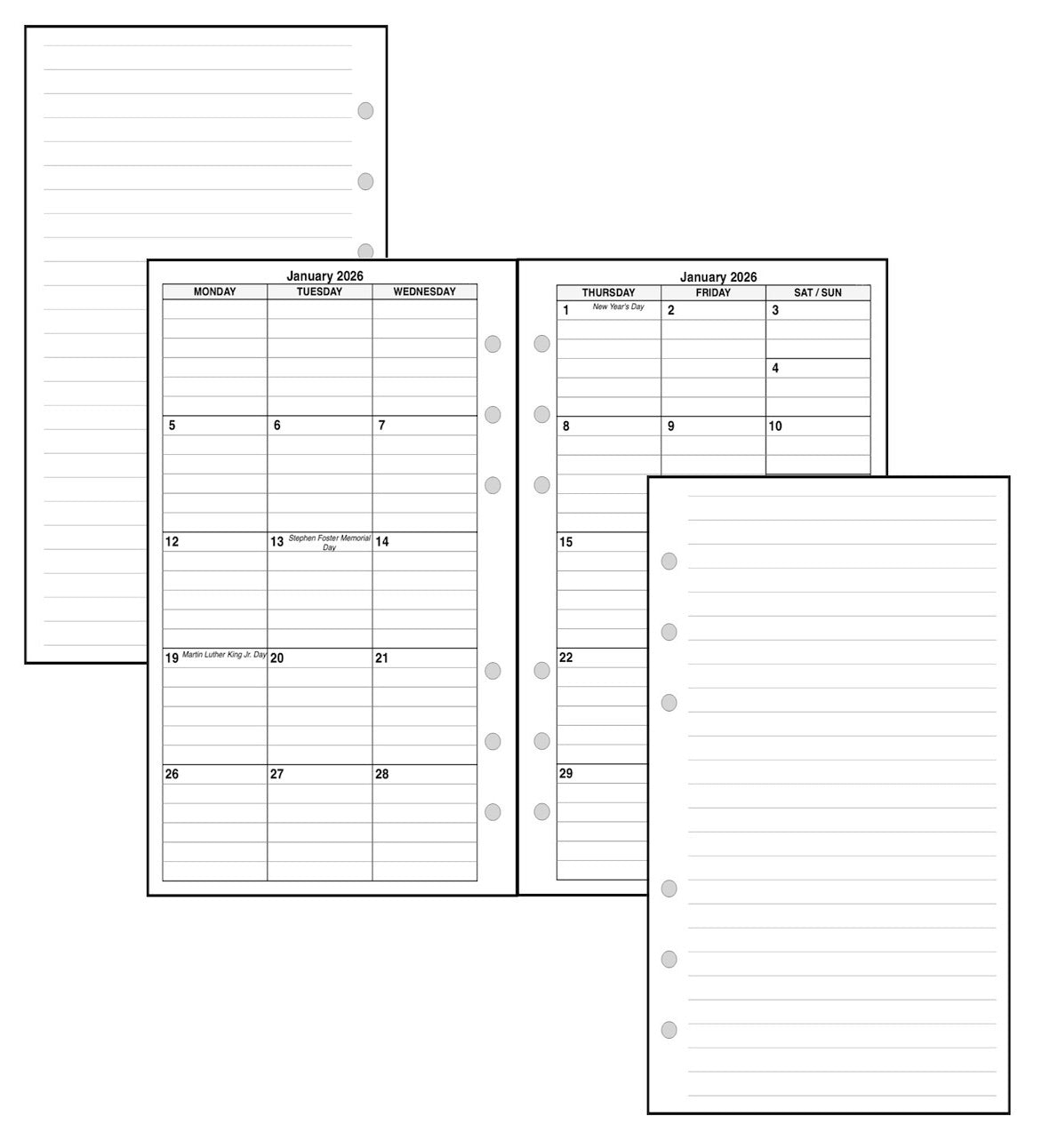 Personal Monthly Planner, 2 Pages Per Month, 6-Column Month, With Lines