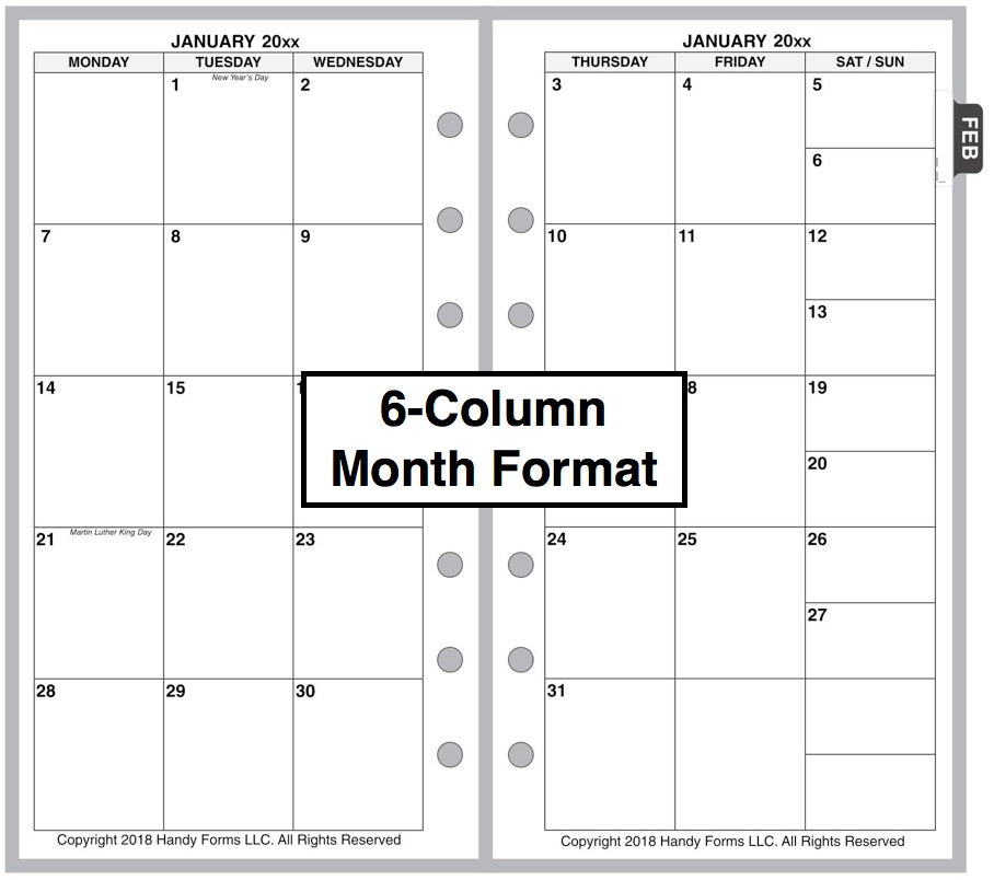 Personal Weekly and Monthly Planner, 1 Page Per Week, 2 Pages Per Month, No Lines, Style B