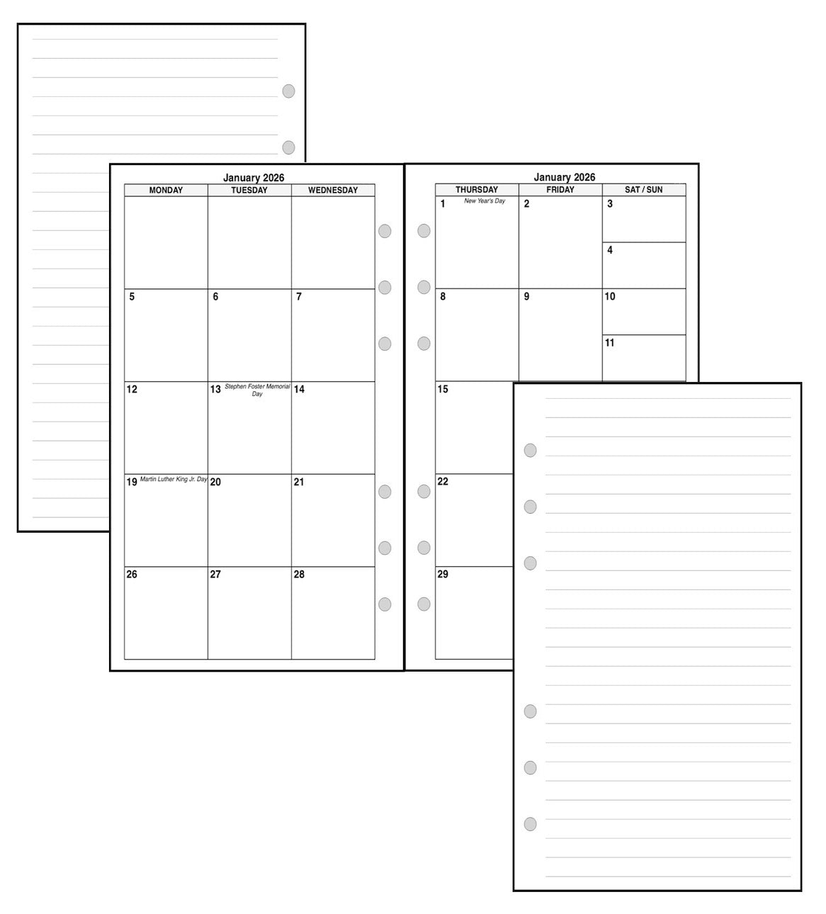 Personal Monthly Planner, 2 Pages Per Month, 6-Column Month, No Lines