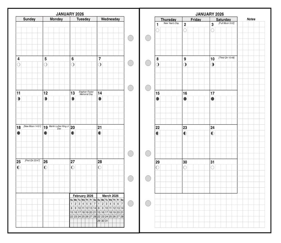 Personal Monthly Planner, 2 Pages Per Month, 7-Column Month, With Grid