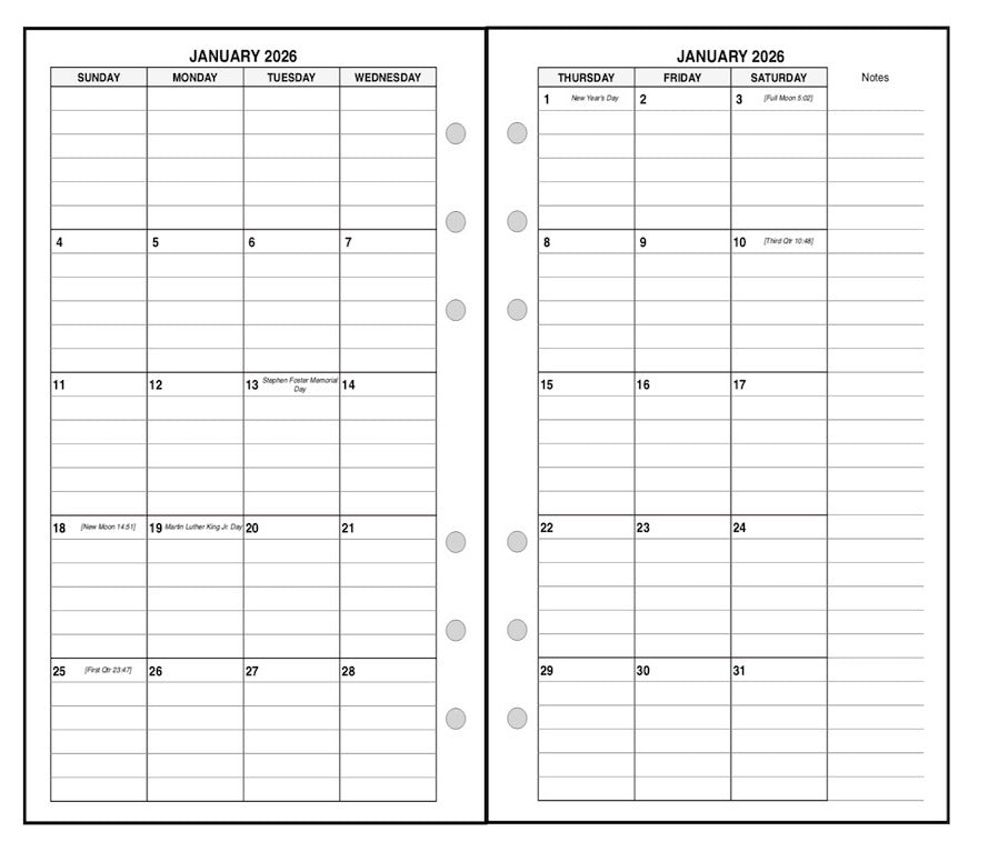 Personal Monthly Planner, 2 Pages Per Month, 8-Column Month, With Lines