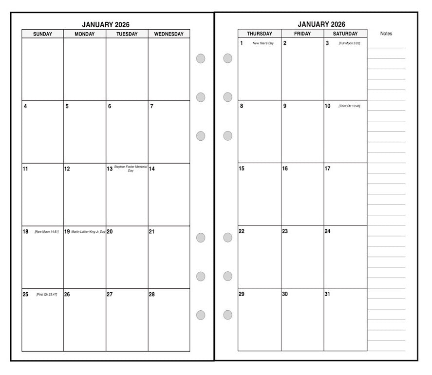 Personal Monthly Planner, 2 Pages Per Month, 8-Column Month, No Lines