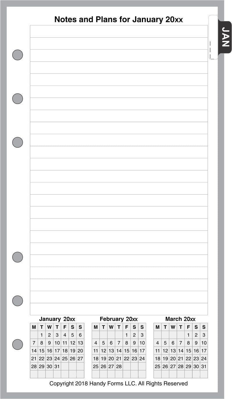 Personal Monthly Planner, 4 Pages Per Month, No Lines