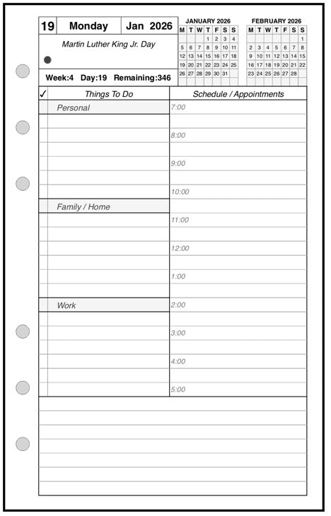 Personal Daily and Monthly Planner, 1 Page Per Day, 2 Pages Per Month, With Lines, Style AS