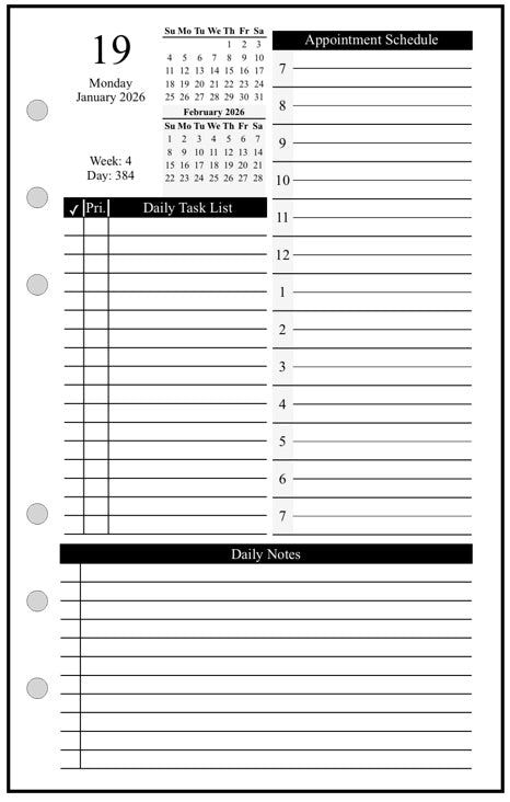 Personal Daily and Monthly Planner, 1 Page Per Day, 2 Pages Per Month, With Lines, Style D