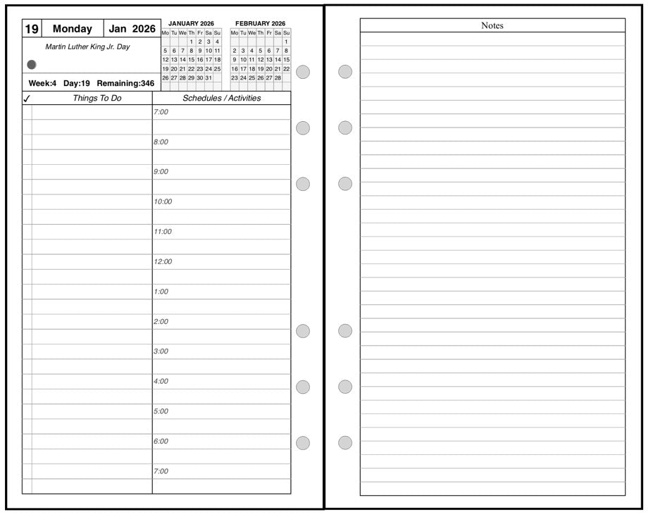 Personal Daily and Monthly Planner, 2 Pages Per Day, 2 Pages Per Month, With Lines, Style A