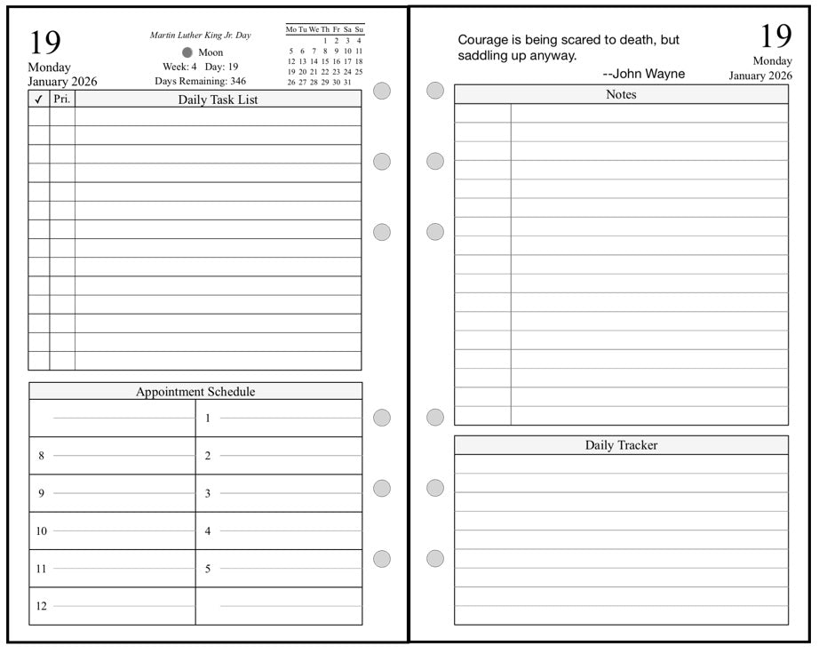 Personal Daily and Monthly Planner, 2 Pages Per Day, 2 Pages Per Month, With Lines, Style D