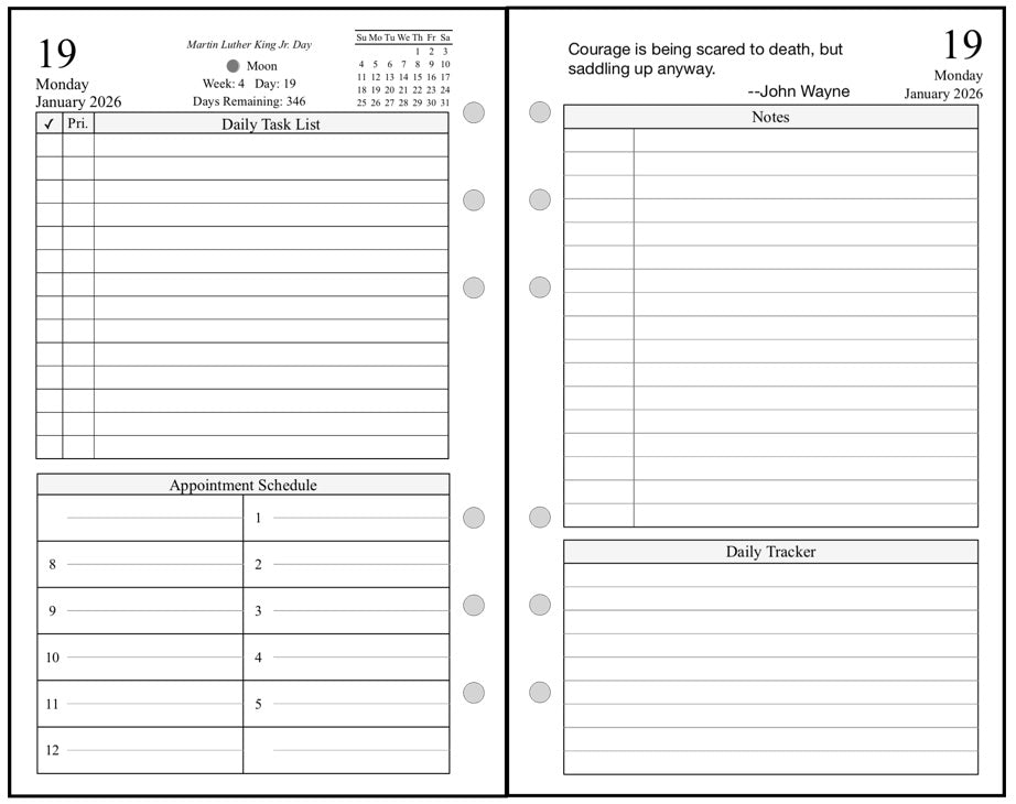 Personal Daily and Monthly Planner, 2 Pages Per Day, 2 Pages Per Month, With Lines, Style D