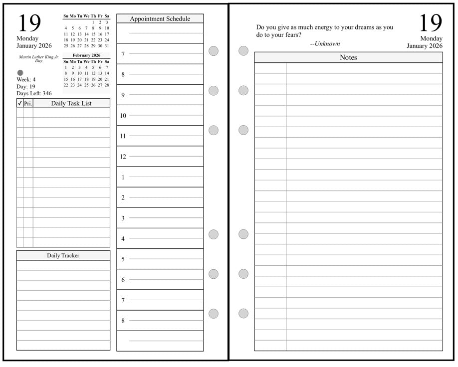 Personal Daily and Monthly Planner, 2 Pages Per Day, 2 Pages Per Month, With Lines, Style D1