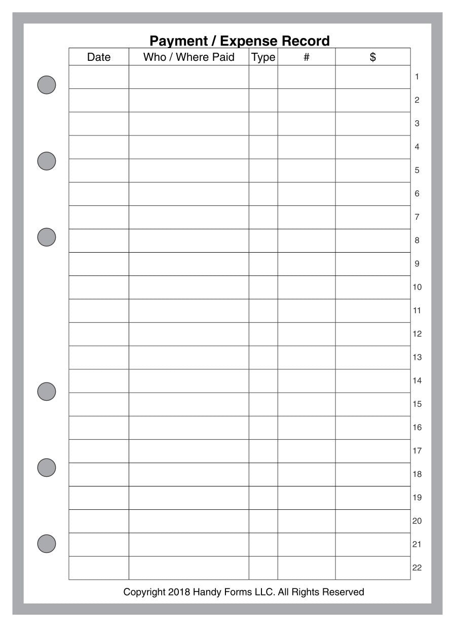 A6 Payment / Expense Record and Check Register