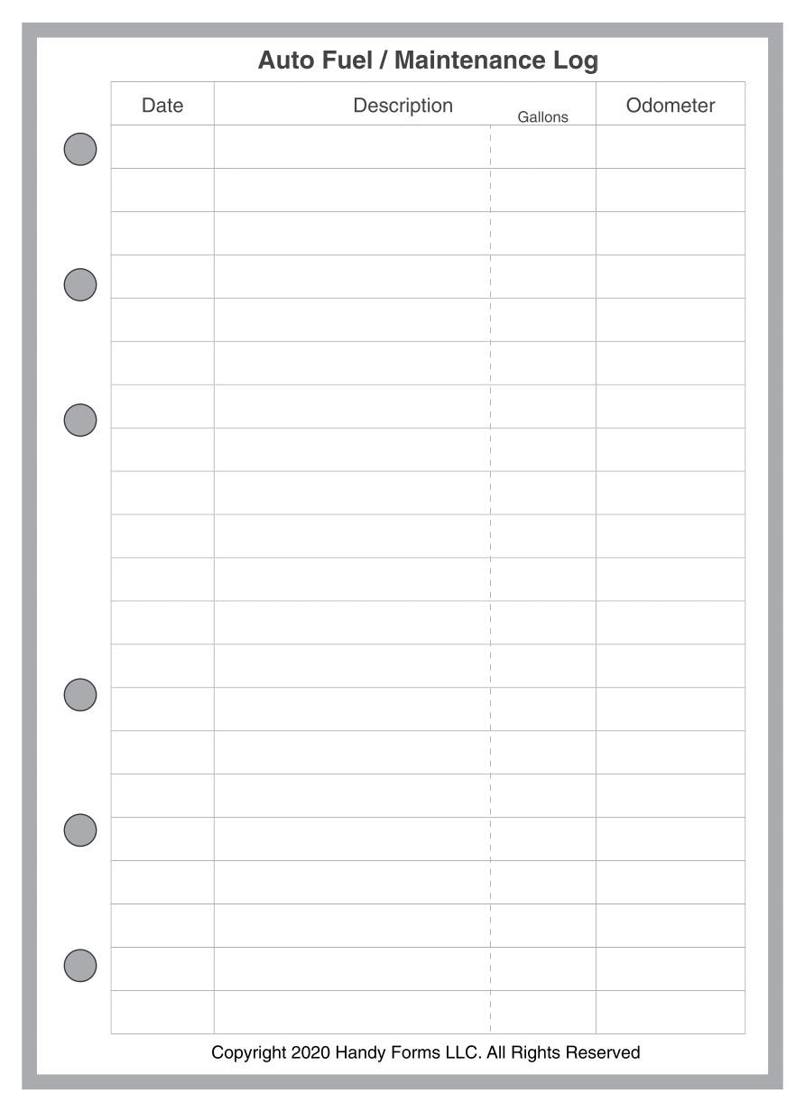 A6 Automobile Fuel & Maintenance Log
