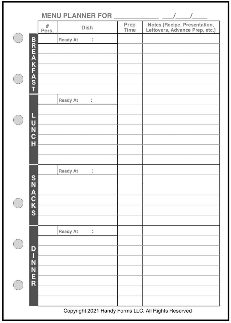 A6 Daily and Weekly Menu Planner