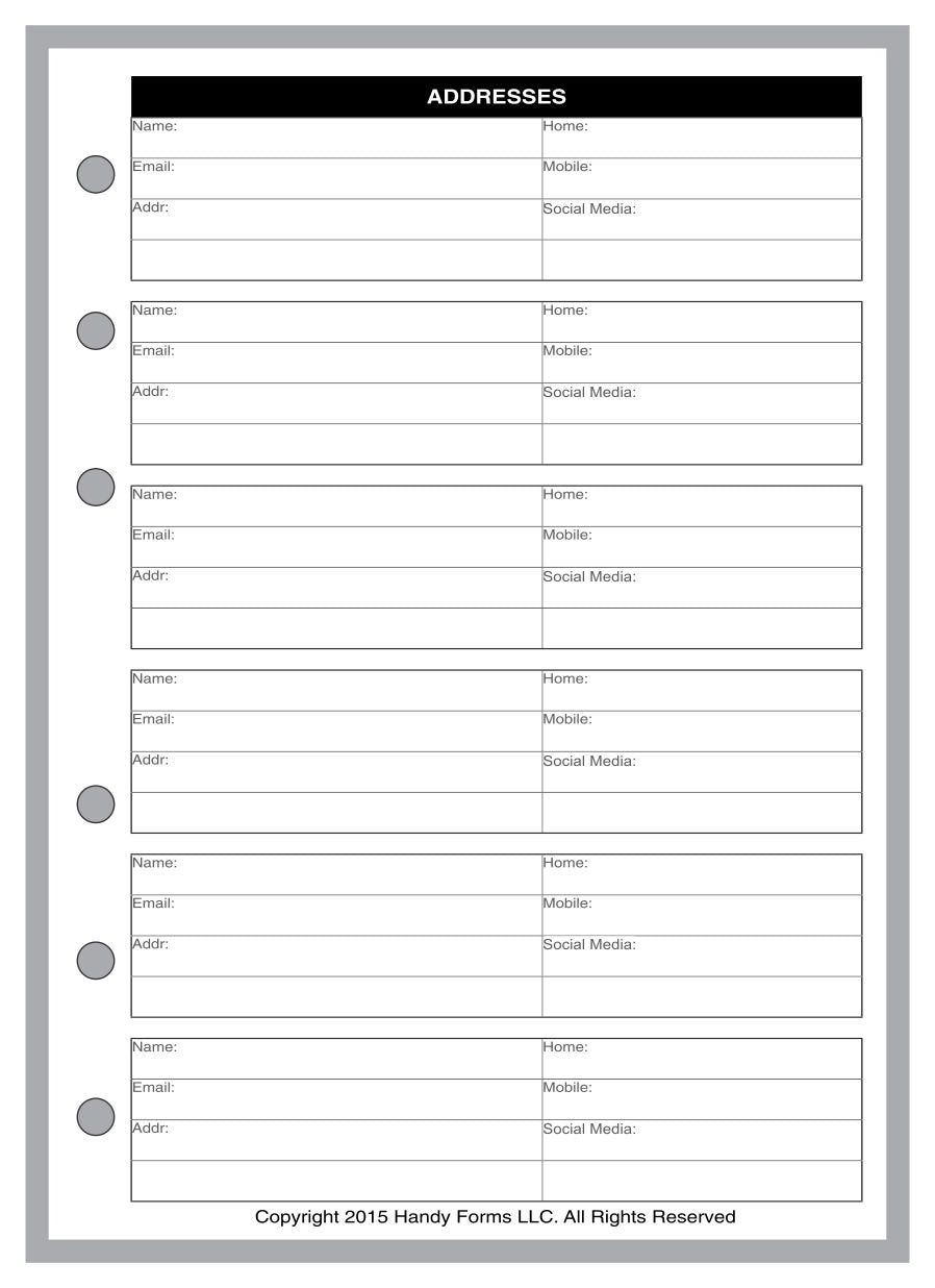 A6 Name & Address Pages + Tab Index