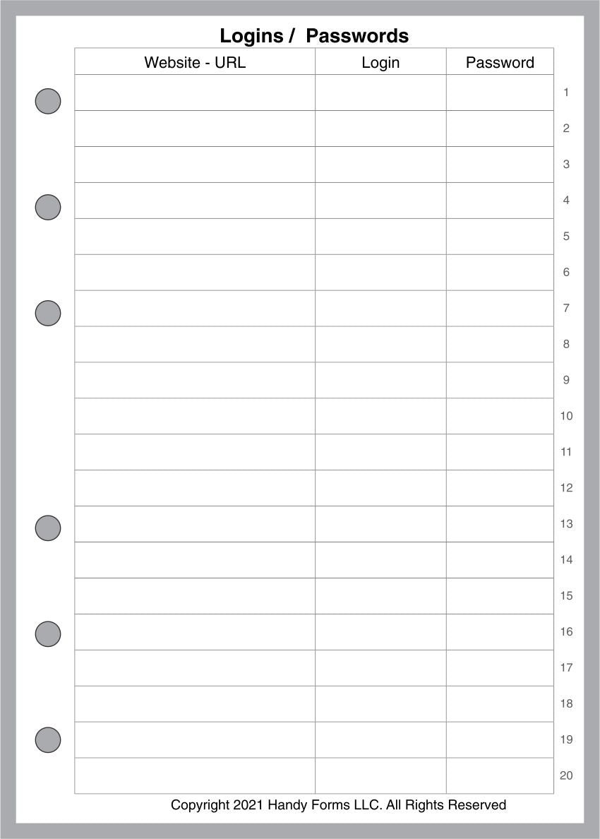Login Menu Reference A6 Login / Password Reference – Handy Forms