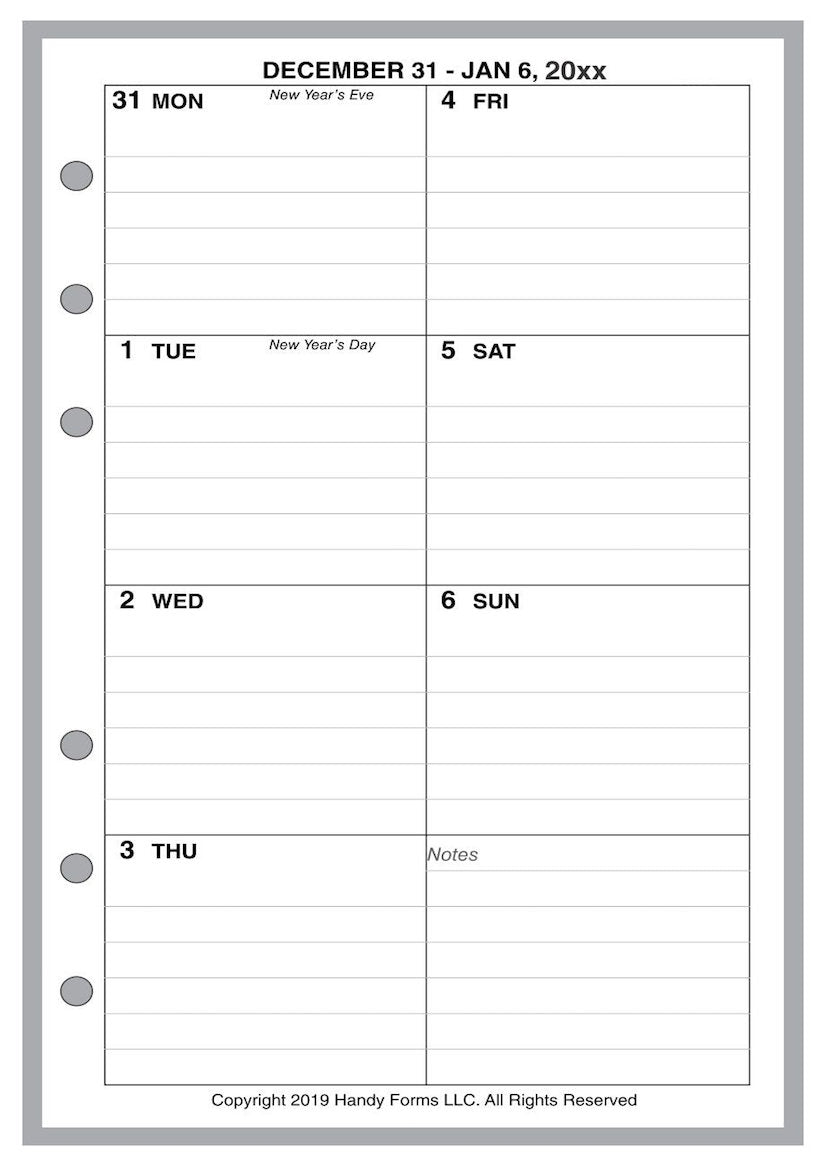 A6 Weekly and Monthly Planner, 1 Page Per Week, 2 Pages Per Month, With Lines, Style D