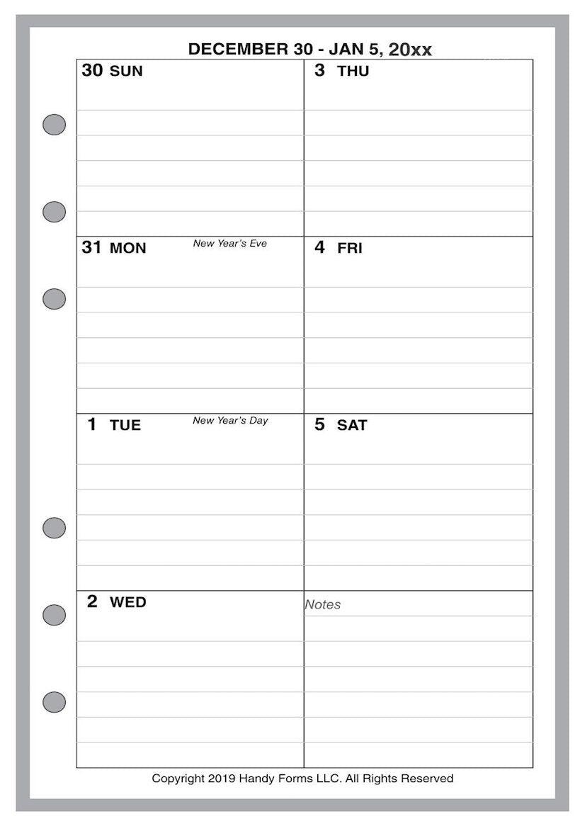 A6 Weekly and Monthly Planner, 1 Page Per Week, 2 Pages Per Month, With Lines, Style D