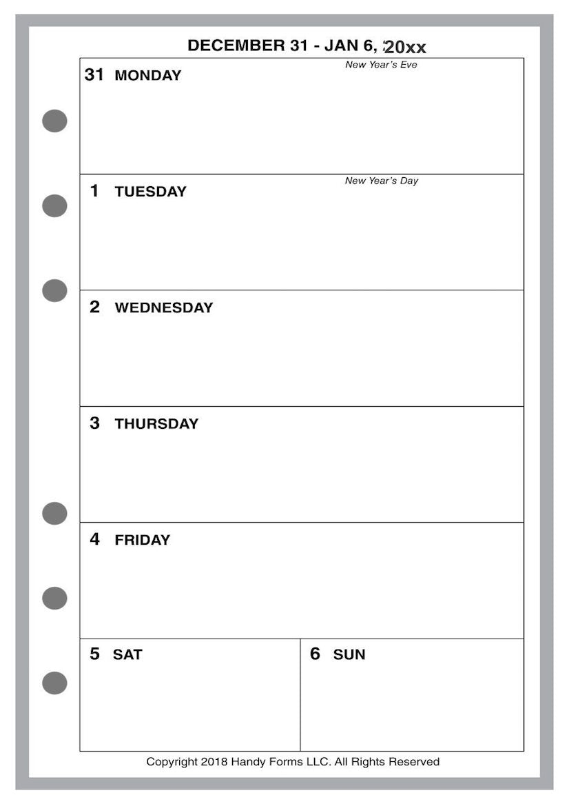 A6 Weekly and Monthly Planner, 1 Page Per Week, 2 Pages Per Month, No Lines, Style B