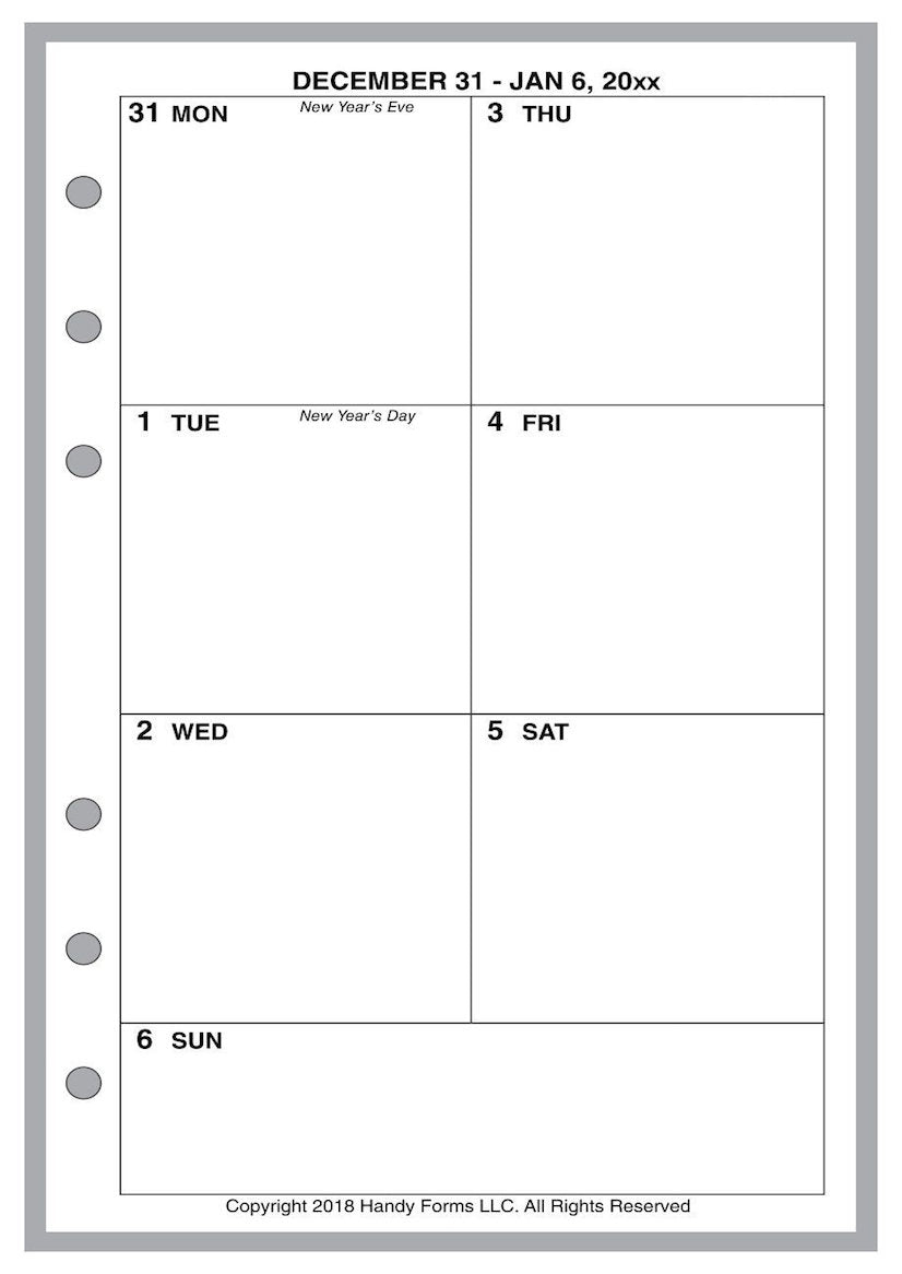 A6 Weekly and Monthly Planner, 1 Page Per Week, 2 Pages Per Month, No Lines, Style C