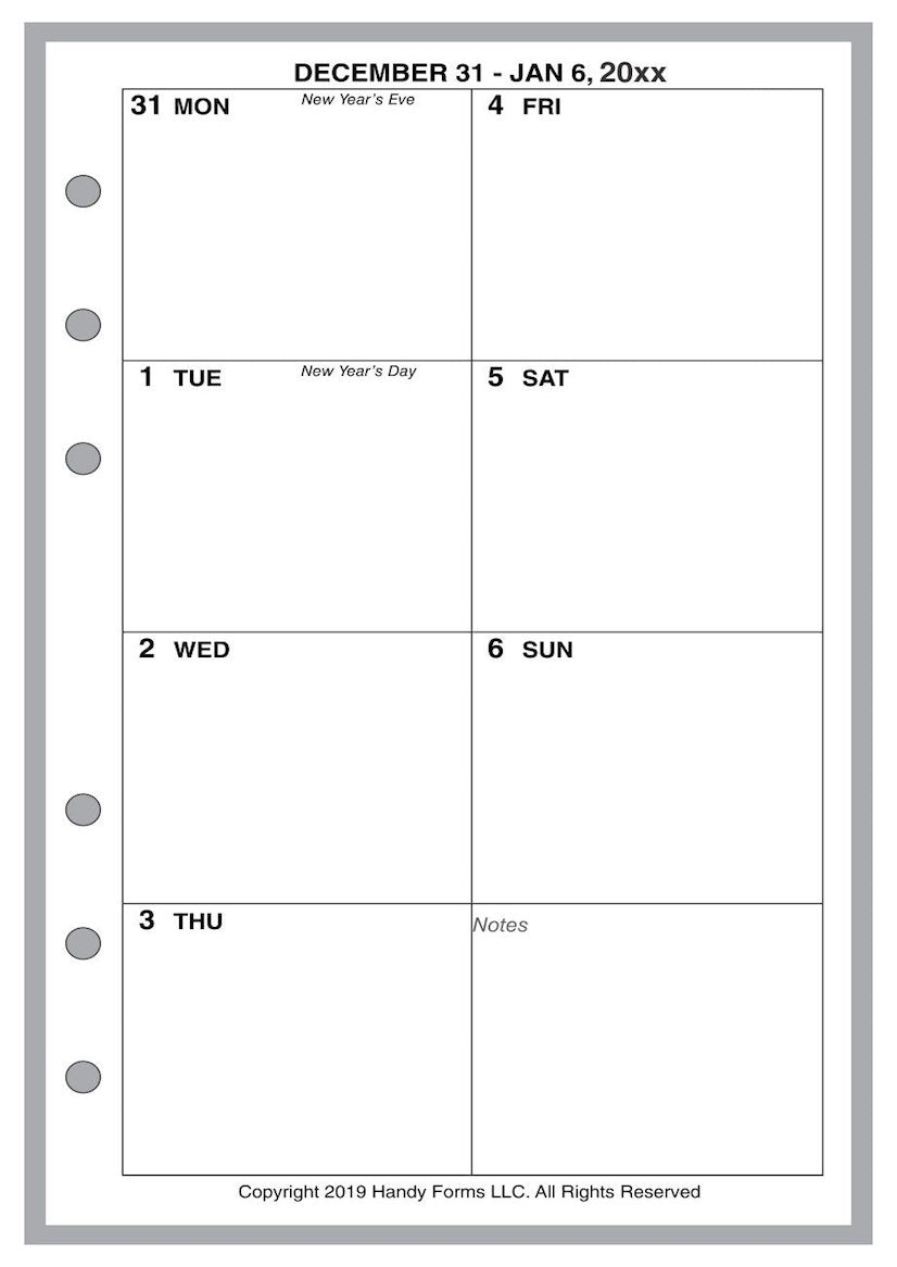 A6 Weekly and Monthly Planner, 1 Page Per Week, 2 Pages Per Month, No Lines, Style D