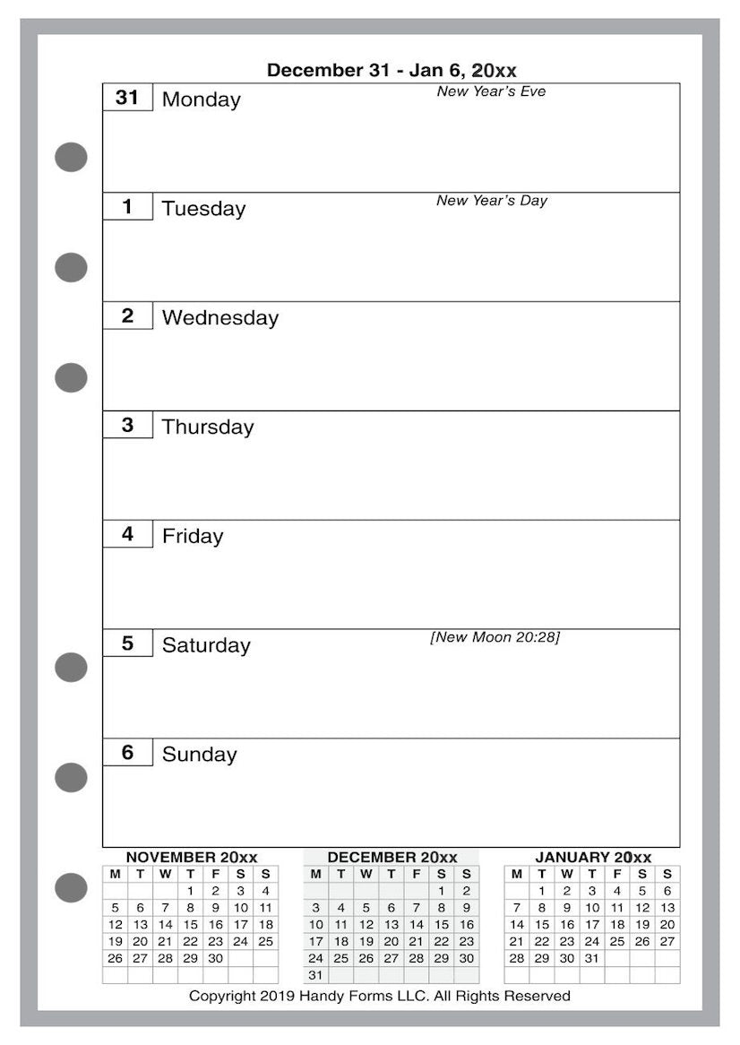 A6 Weekly and Monthly Planner, 1 Page Per Week, 2 Pages Per Month, No Lines, Style E