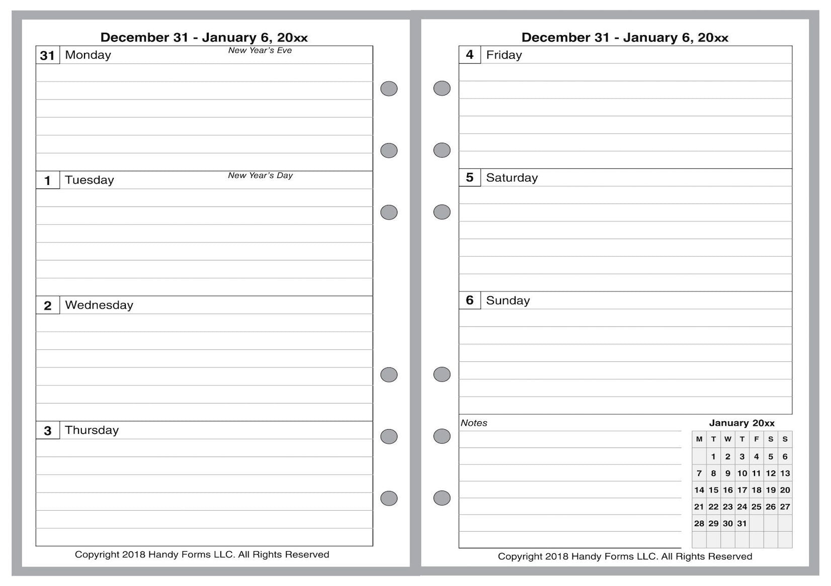 A6 Weekly and Monthly Planner, 2 Pages Per Week, 2 Pages Per Month, Style A