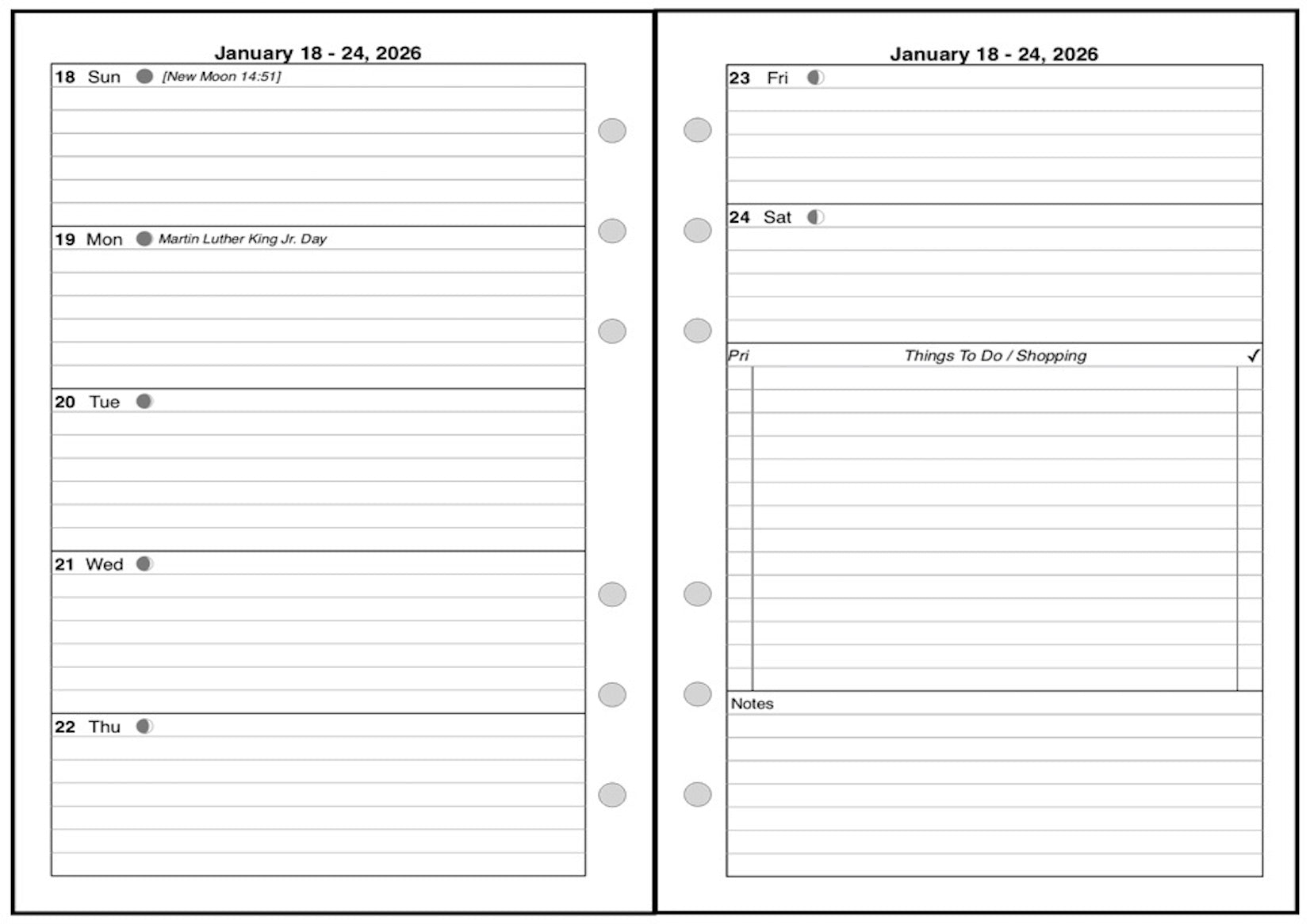 A6 Weekly and Monthly Planner, 2 Pages Per Week, 2 Pages Per Month, Style D