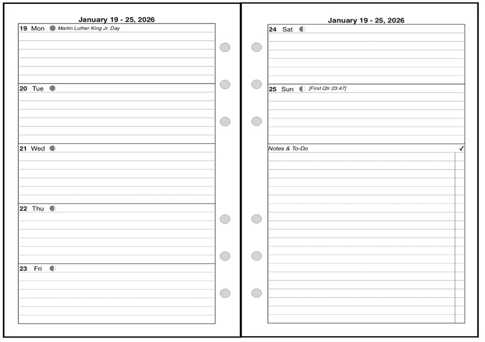 A6 Weekly and Monthly Planner, 2 Pages Per Week, 2 Pages Per Month, Style D