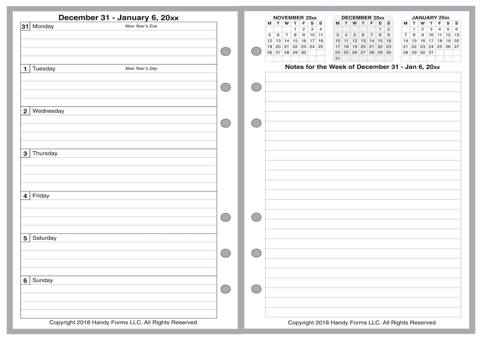 A6 Weekly and Monthly Planner, 2 Pages Per Week, 2 Pages Per Month, Style F