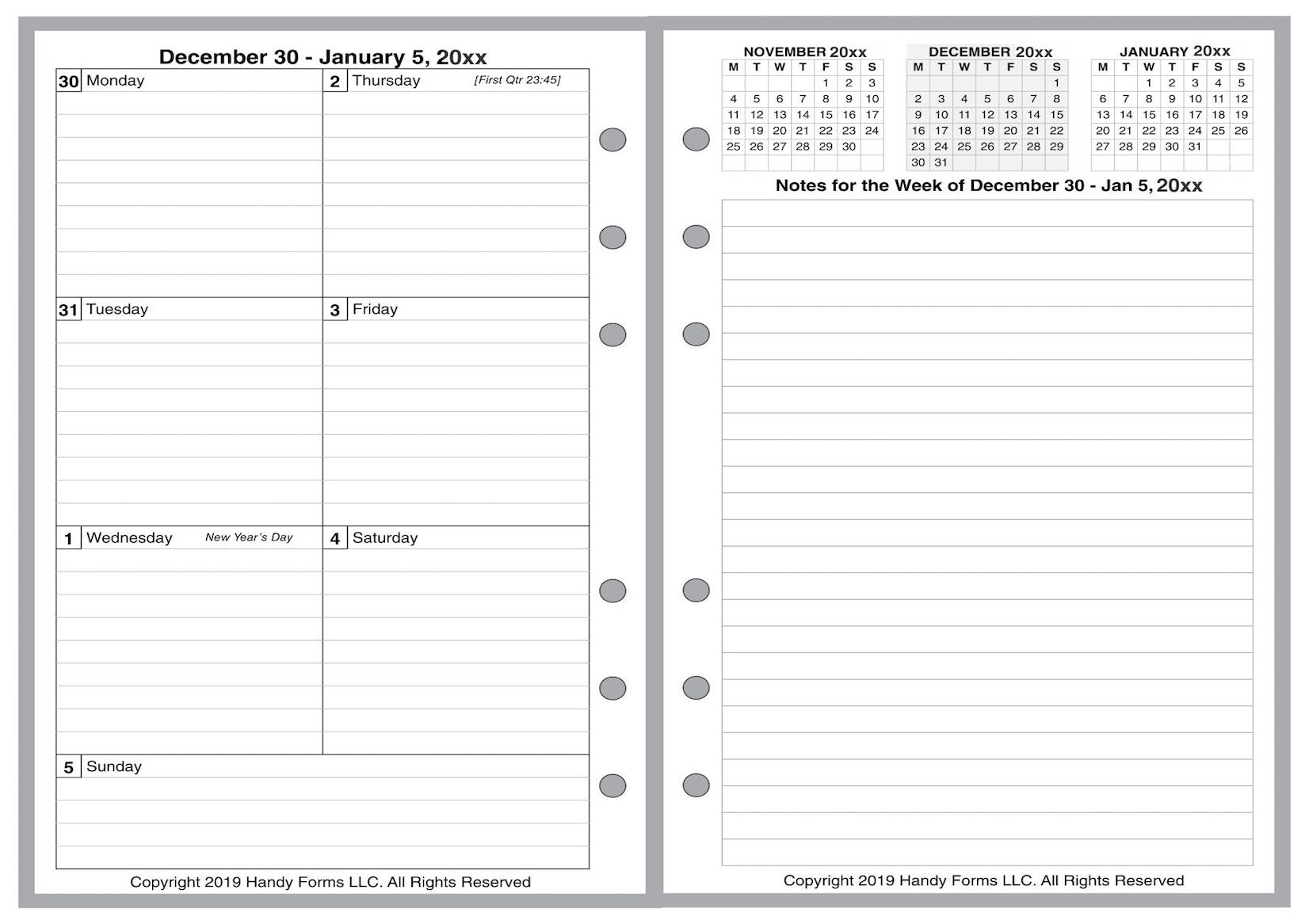 A6 Weekly and Monthly Planner, 2 Pages Per Week, 2 Pages Per Month, Style F