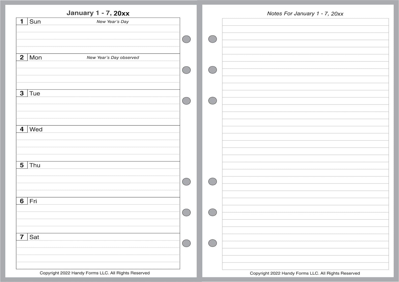 A6 Weekly and Monthly Planner, 2 Pages Per Week, 2 Pages Per Month, Style G