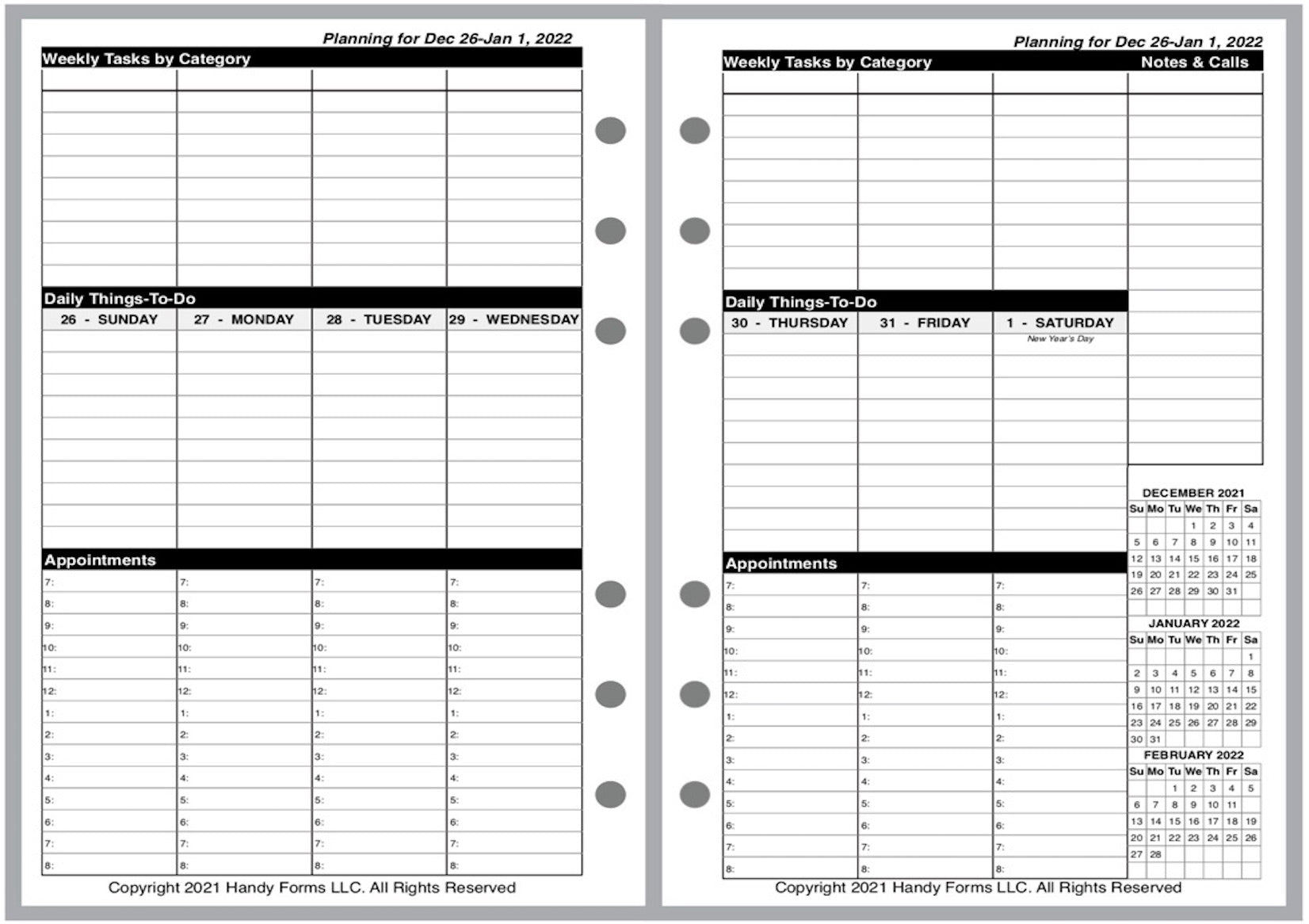 A6 Weekly and Monthly Planner, 2 Pages Per Week, 2 Pages Per Month, Style VT