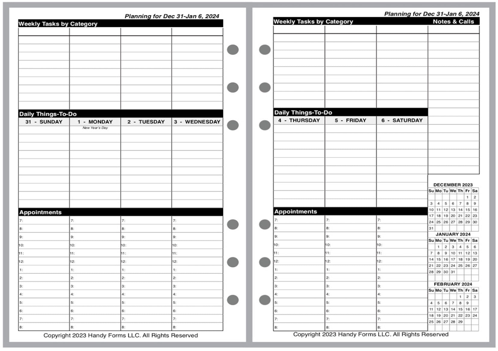A6 Weekly and Monthly Planner, 2 Pages Per Week, 2 Pages Per Month, Style VT