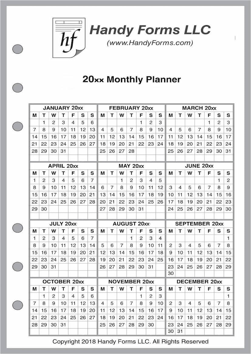 A6 Monthly Planner, 2 Pages Per Month, No Lines