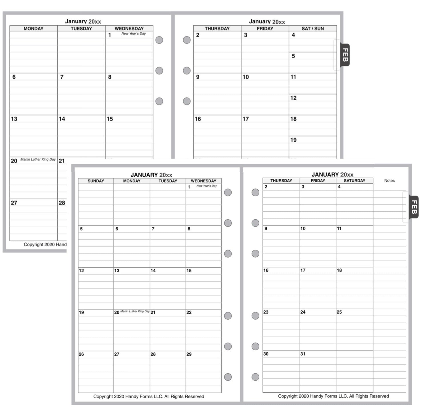 A6 Monthly Planner, 2 Pages Per Month, With Lines