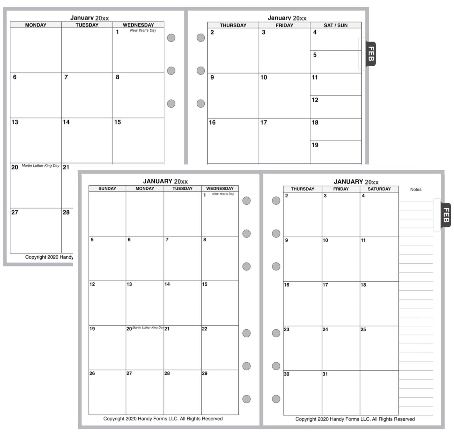 A6 Monthly Planner, 2 Pages Per Month, No Lines