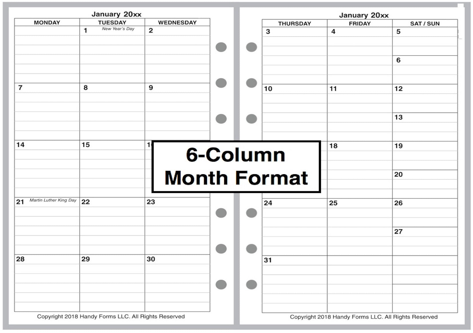A6 Weekly and Monthly Planner, 2 Pages Per Week, 2 Pages Per Month, Style V