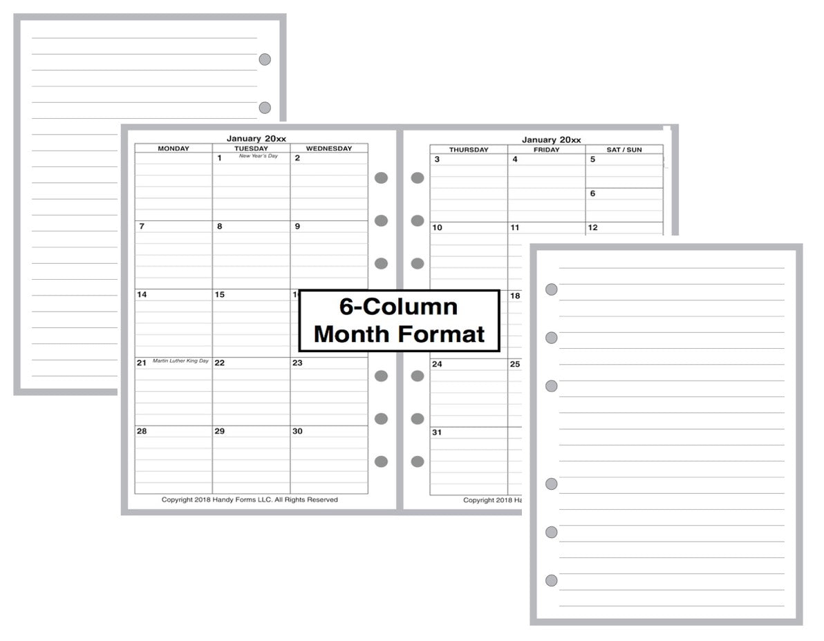 A6 Monthly Planner, 2 Pages Per Month, 6-Column Month, With Lines