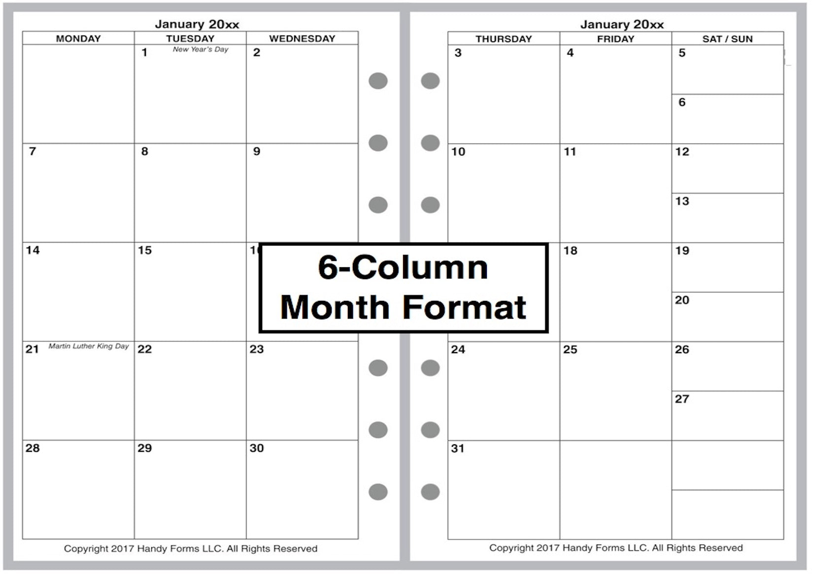 A6 Monthly Planner, 2 Pages Per Month, No Lines