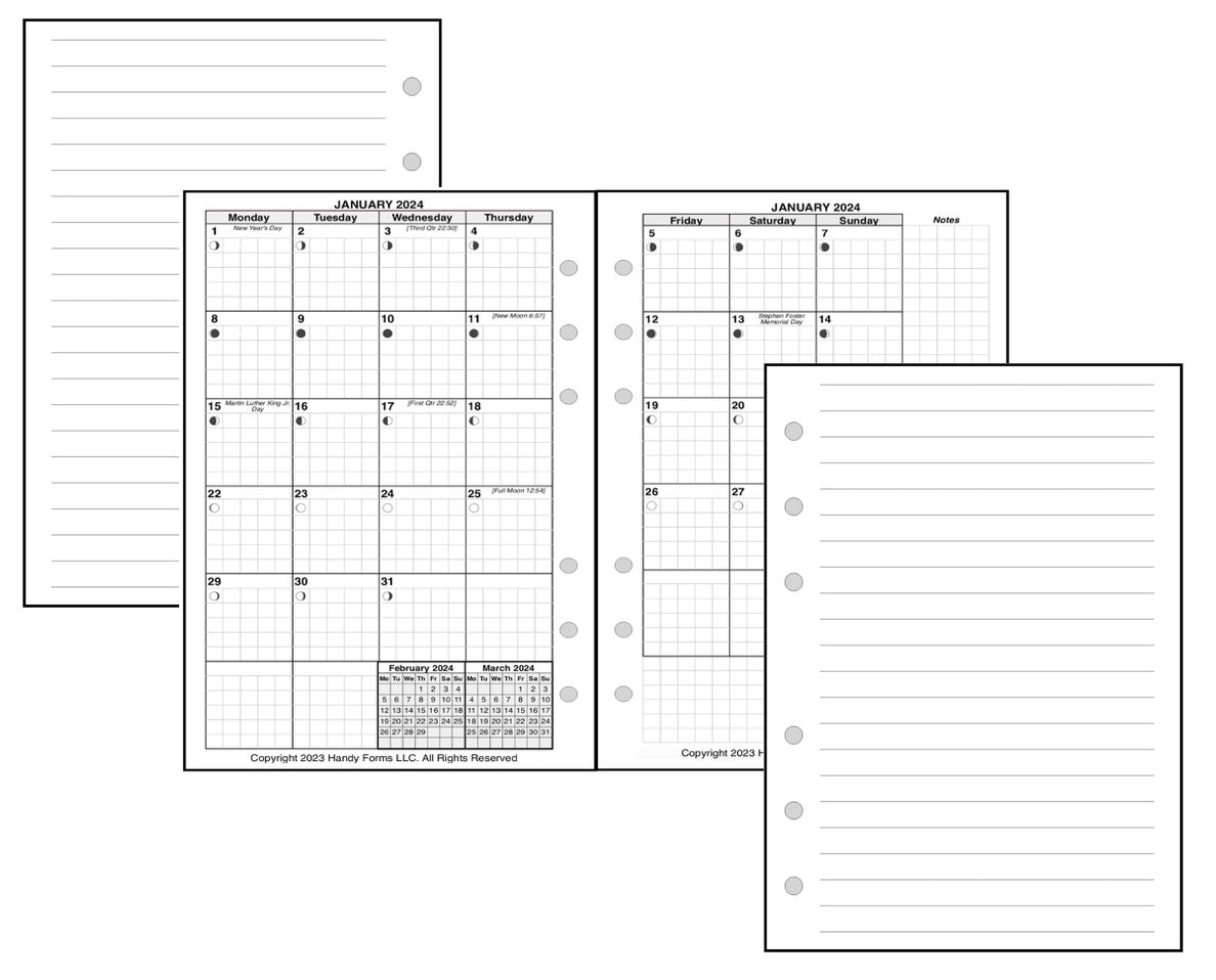 A6 Monthly Planner, 2 Pages Per Month, 7-Column Month, With Grid