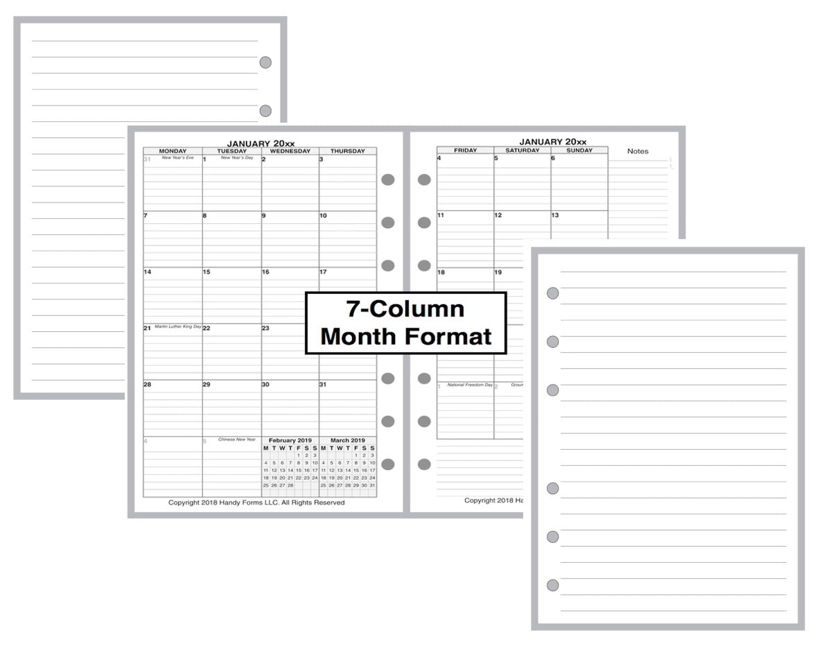 A6 Monthly Planner, 2 Pages Per Month, 7-Column Month, With Lines