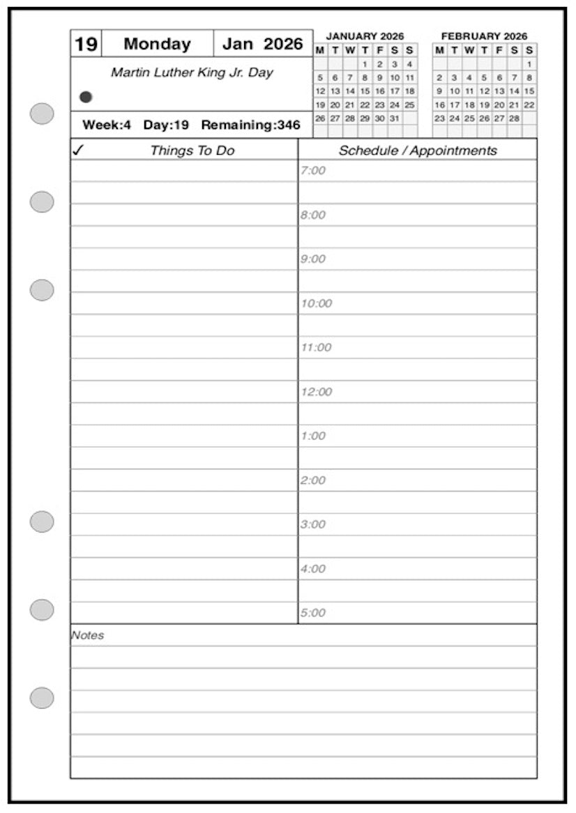 A6 Daily and Monthly Planner, 1 Page Per Day, 2 Pages Per Month, With Lines, Style A
