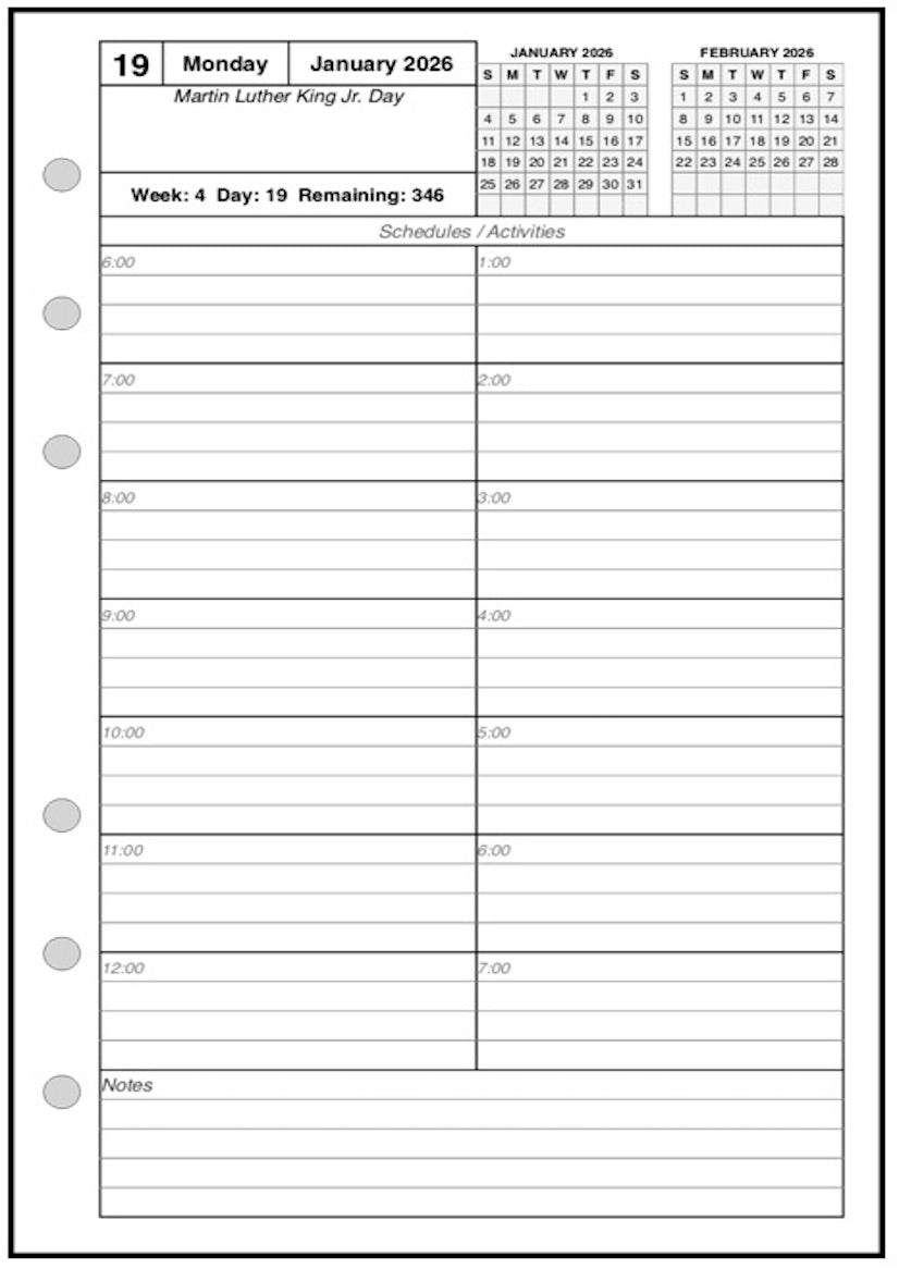 A6 Daily and Monthly Planner, 1 Page Per Day, 2 Pages Per Month, With Lines, Style C