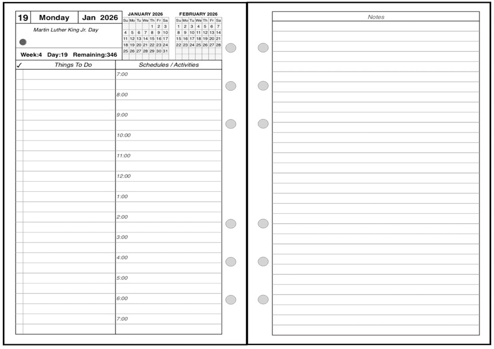 A6 Daily and Monthly Planner, 2 Pages Per Day, 2 Pages Per Month, With Lines, Style A