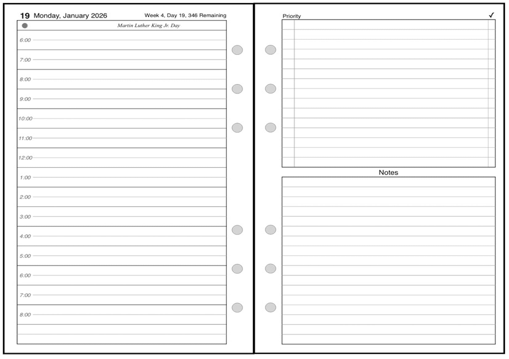A6 Daily and Monthly Planner, 2 Pages Per Day, 2 Pages Per Month, With Lines, Style B
