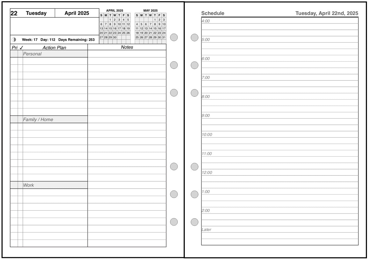 B6 Daily and Monthly Planner, 2 Pages Per Day, 2 Pages Per Month, With Lines, Style AS