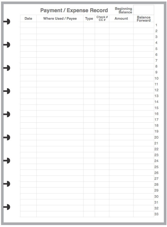 Classic Payment / Expense Record and Check Register