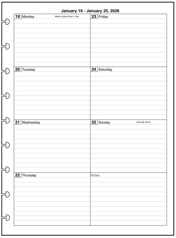 Classic Weekly and Monthly Planner, 1 Page Per Week, 2 Pages Per Month, With Lines, Style D