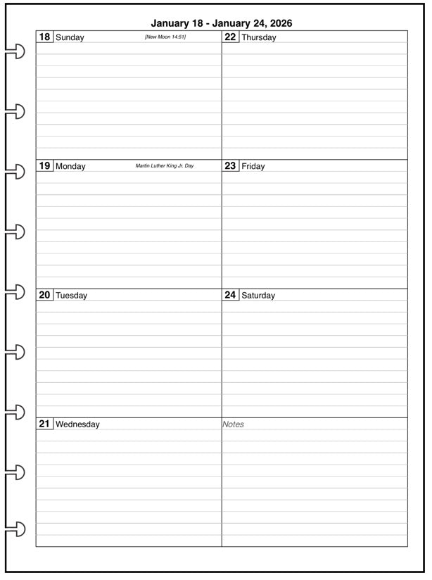 Classic Weekly and Monthly Planner, 1 Page Per Week, 2 Pages Per Month, With Lines, Style D