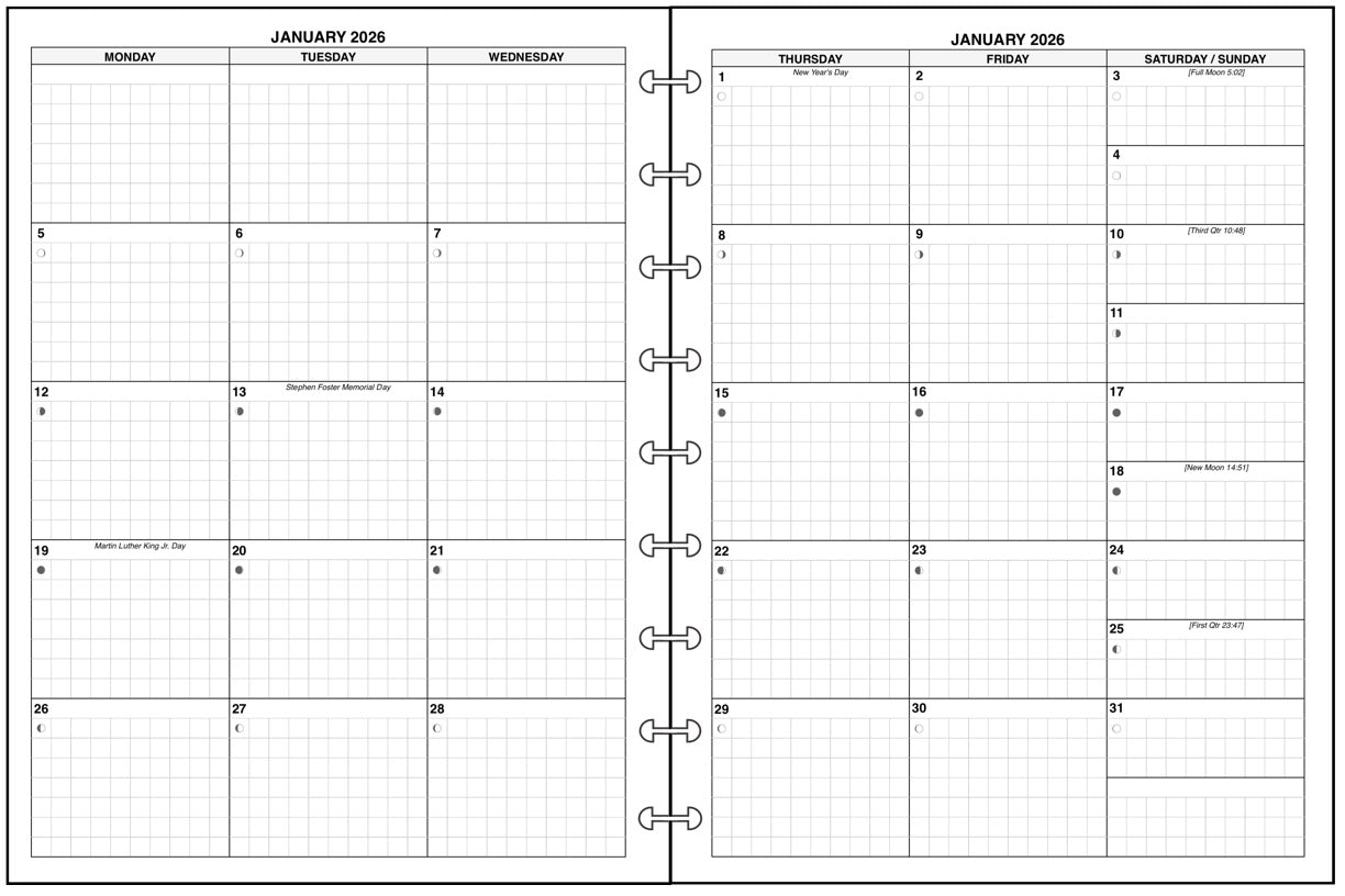 Classic Monthly Planner, 2 Pages Per Month, No Lines